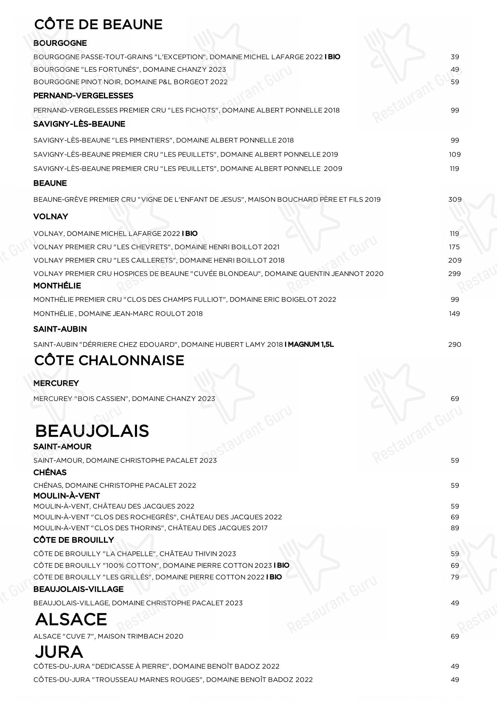 Menu pour Restaurant Brigitte - Основное меню