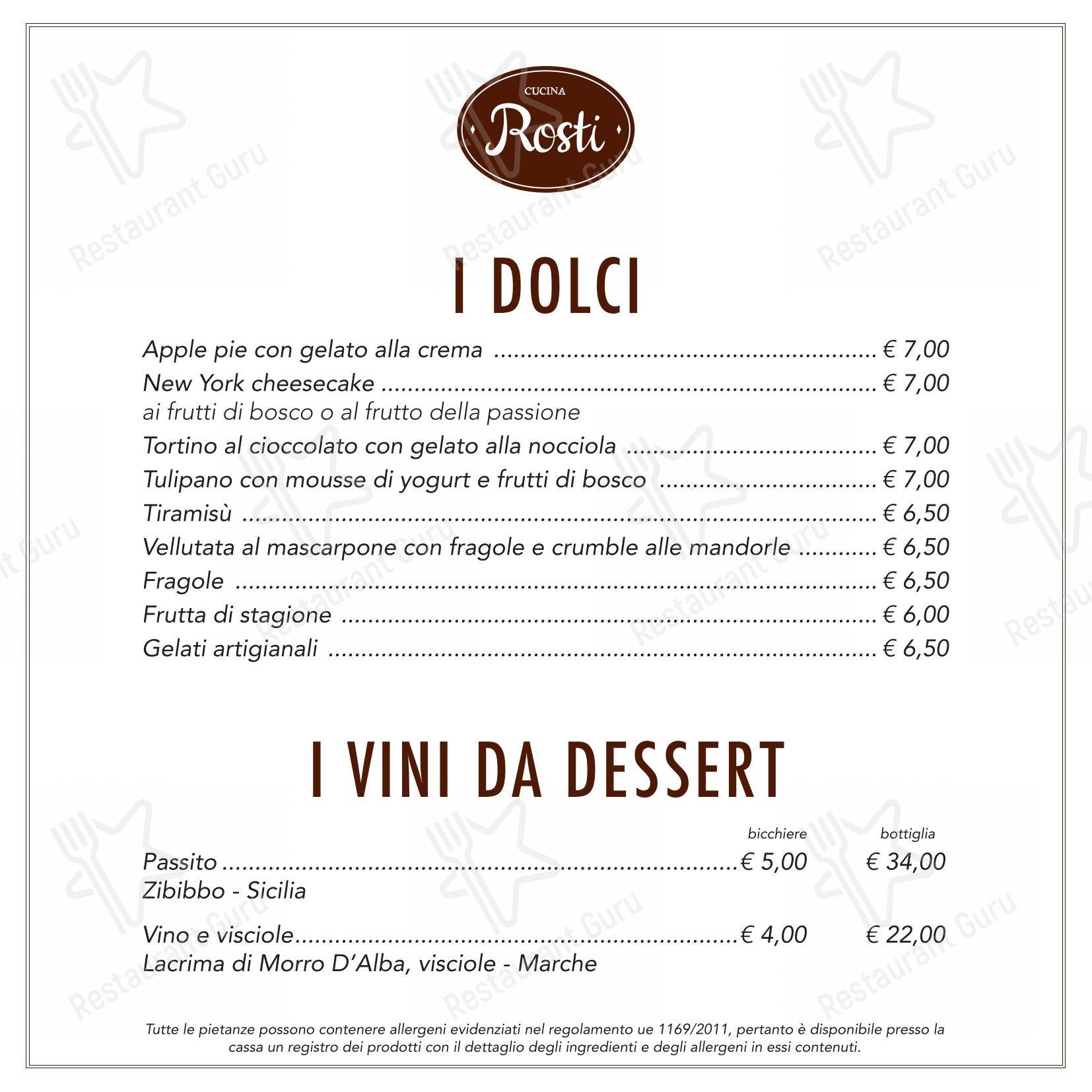 Menu di Rosti al Pigneto Ristorante Pizzeria - Основное меню