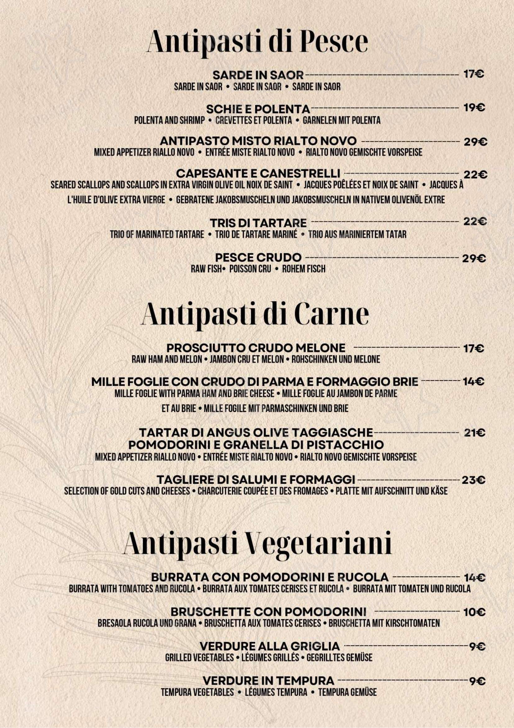 Menu di Trattoria Rialto Novo - Menu bar