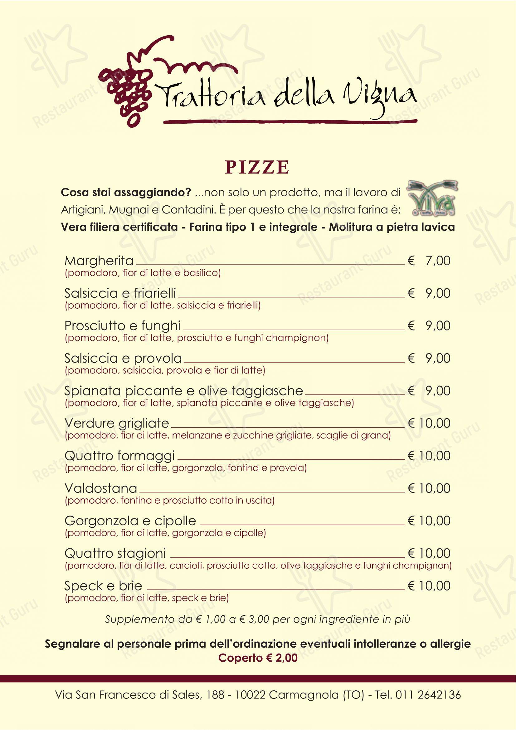 Menu di Trattoria della Vigna - Menu bar