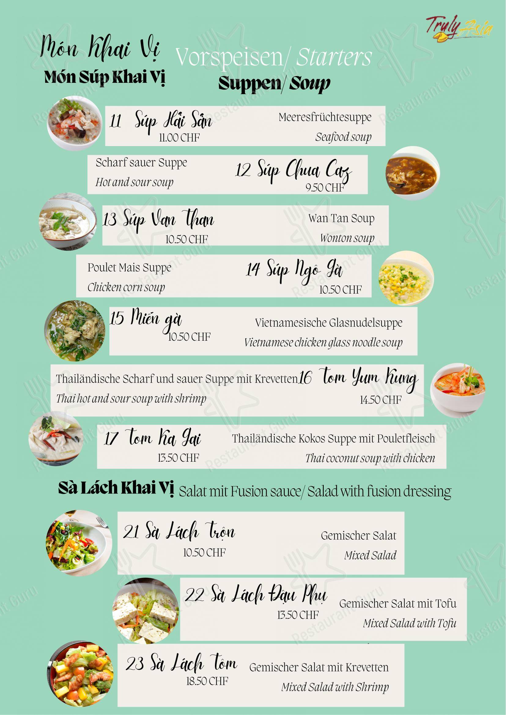 Truly Asia in Interlaken - Menu