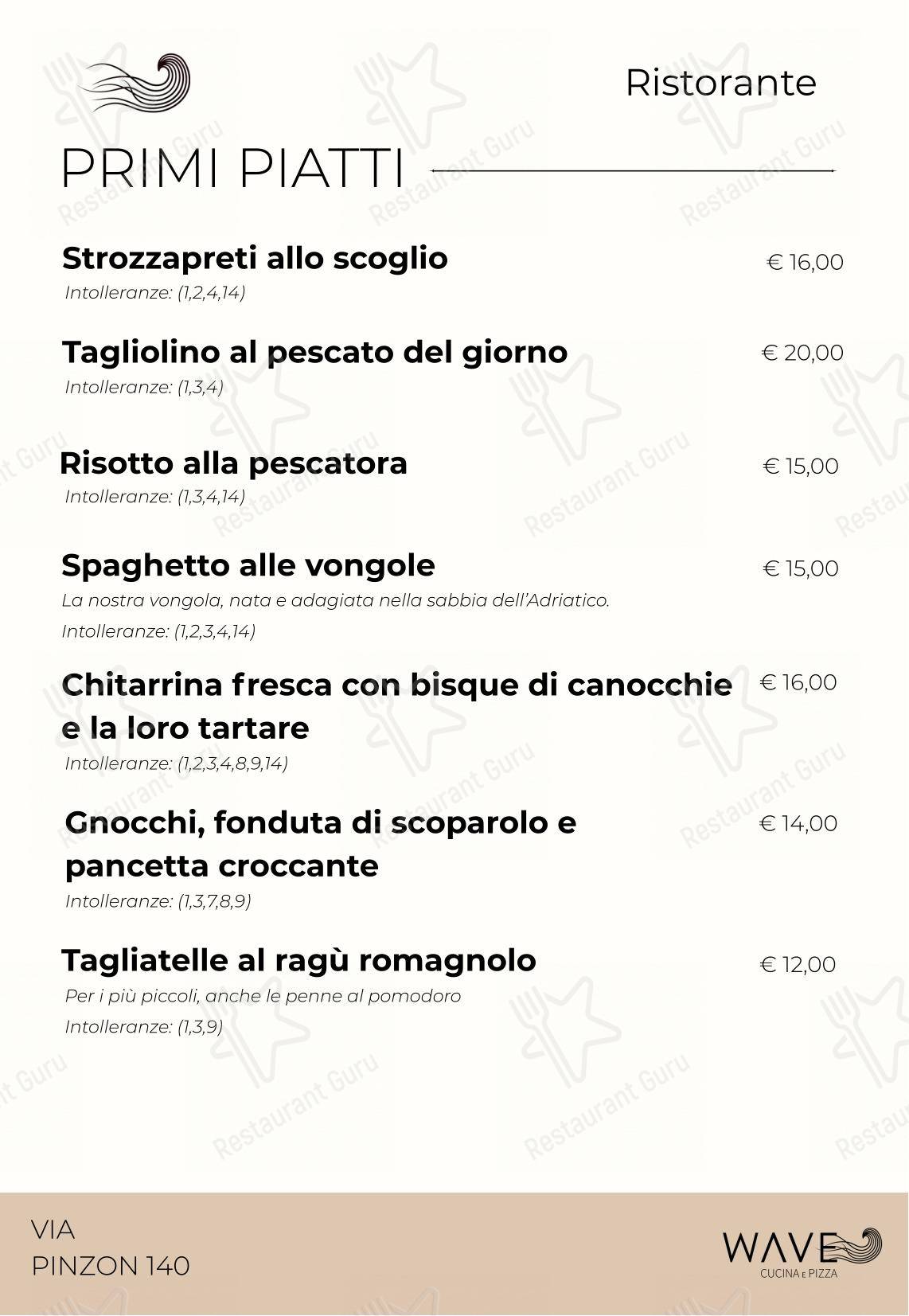 Menu di Wave - cucina e pizza - Menu