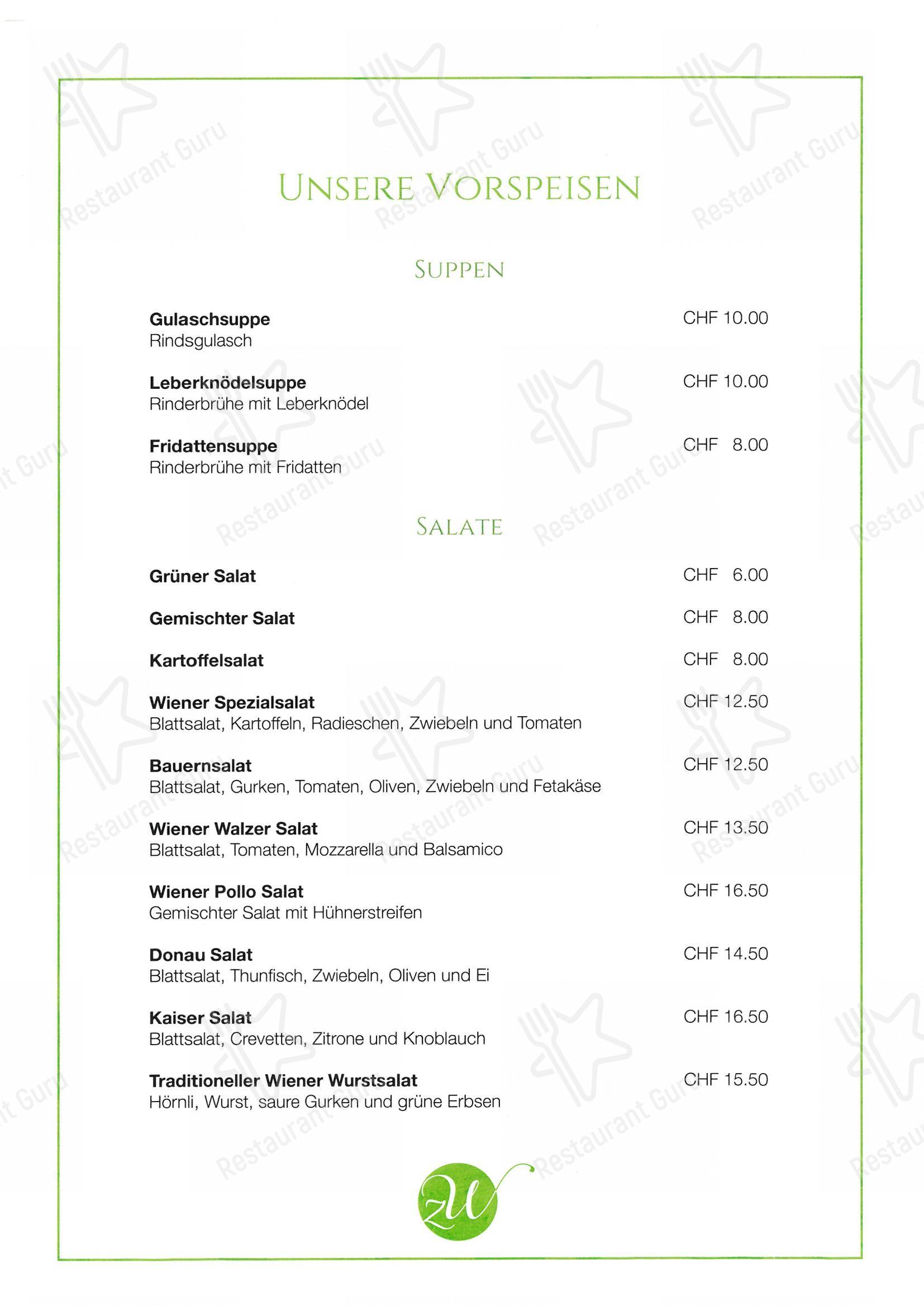 Menu per Zum Wiener Restaurant ristorante