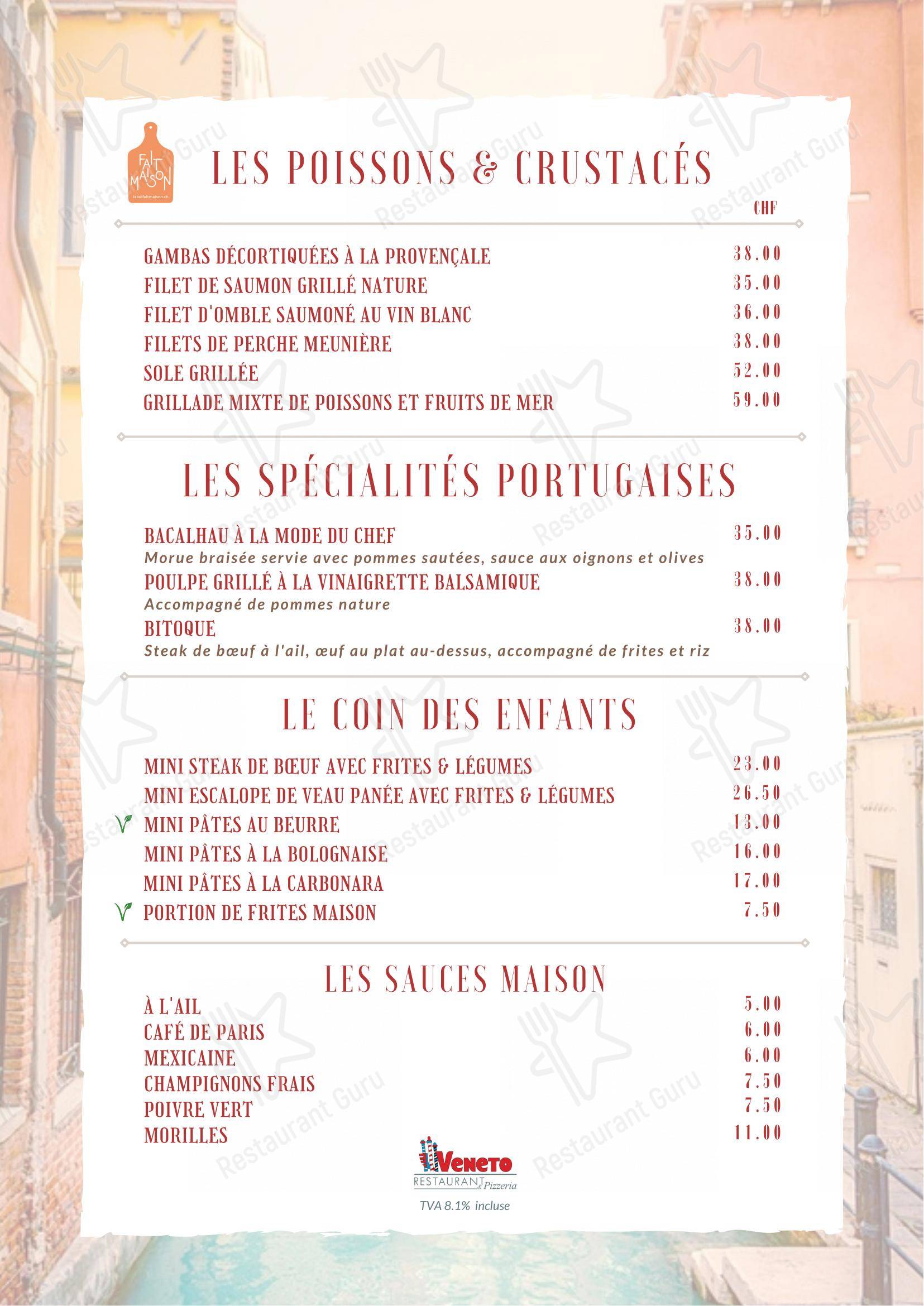 Menu bar per le Veneto ristorante