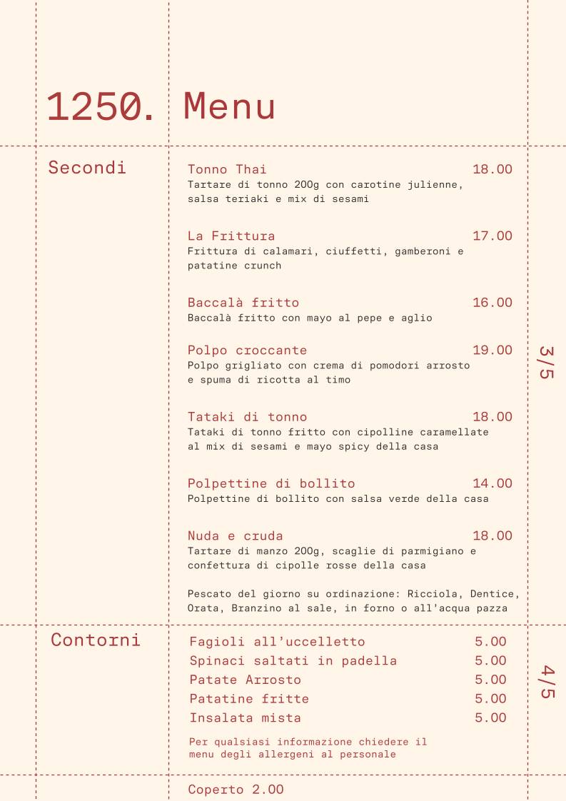 Menu di 1250 Ristorante Pizzeria 