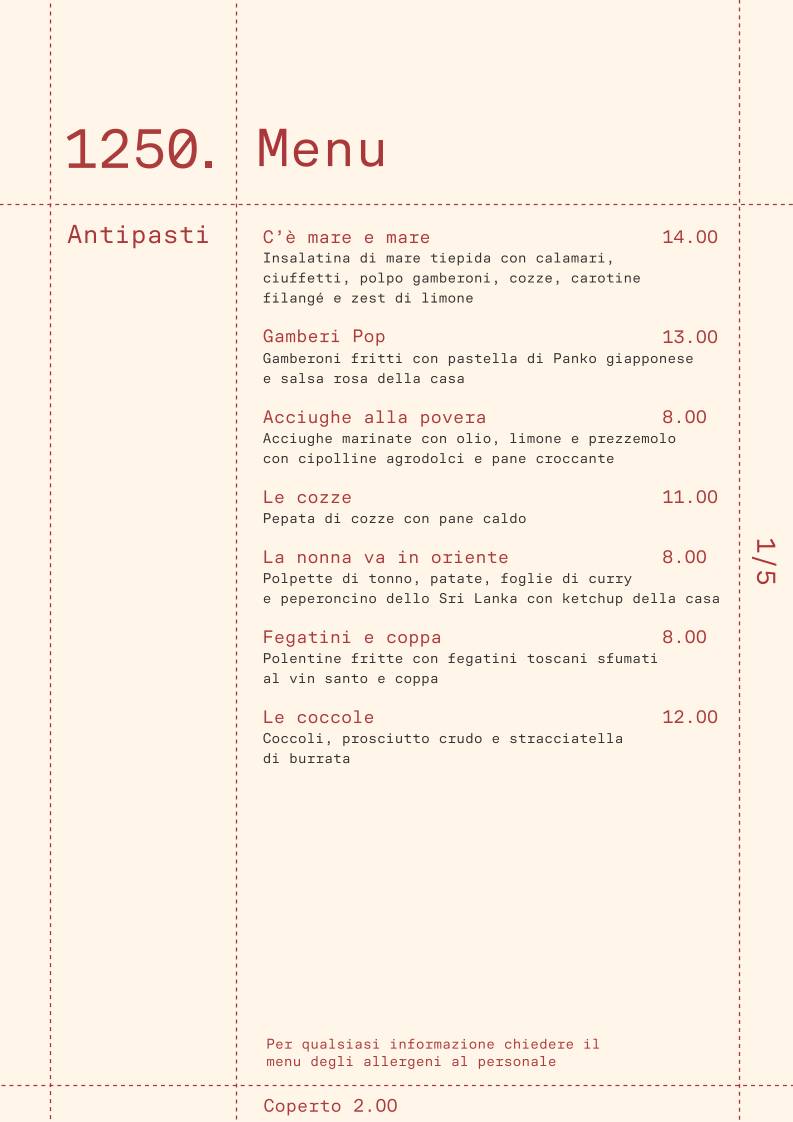 Menu di 1250 Ristorante Pizzeria 