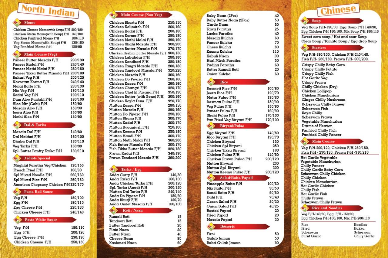 3 Idiots Dhaba menu