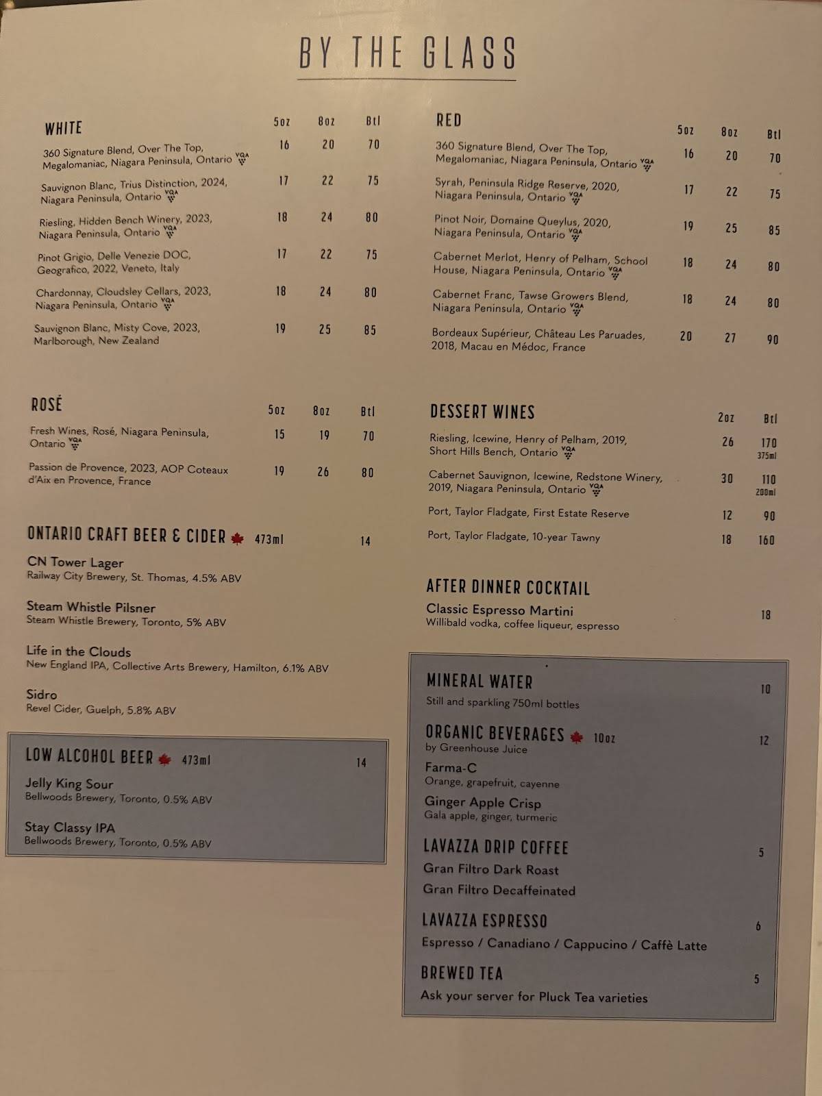 Menu de Restaurant 360 de la Tour CN