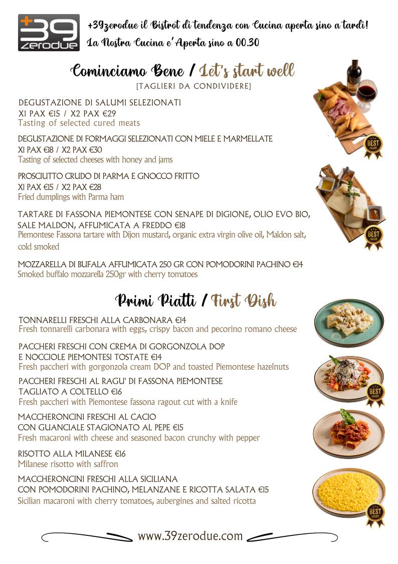 Menu di +39zerodue Bistrot 