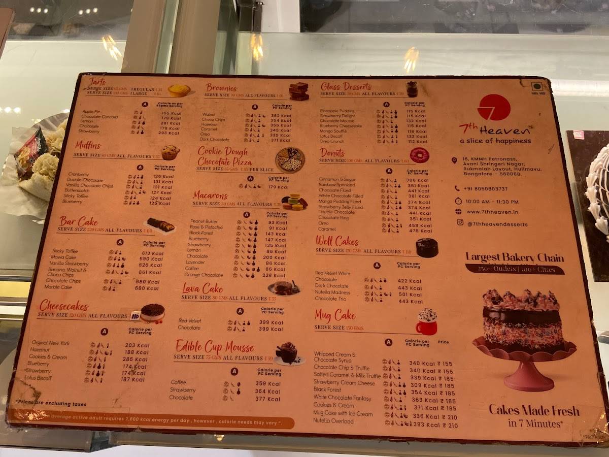 7th Heaven Cake & Dessert menu