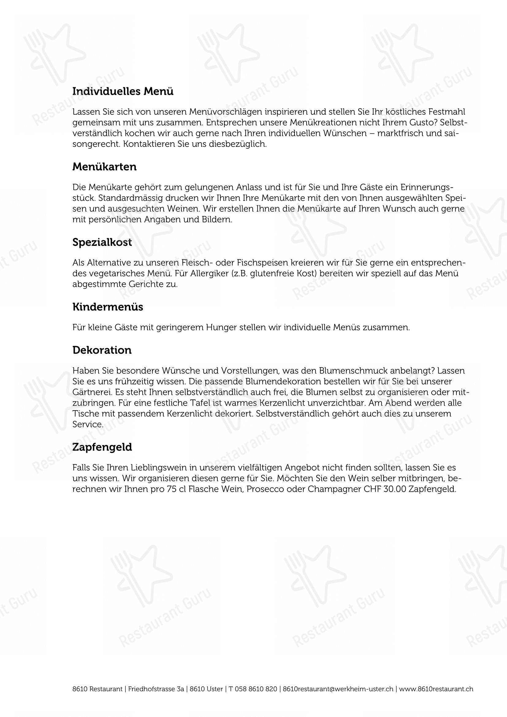Menu di 8610 Restaurant - Menu bar