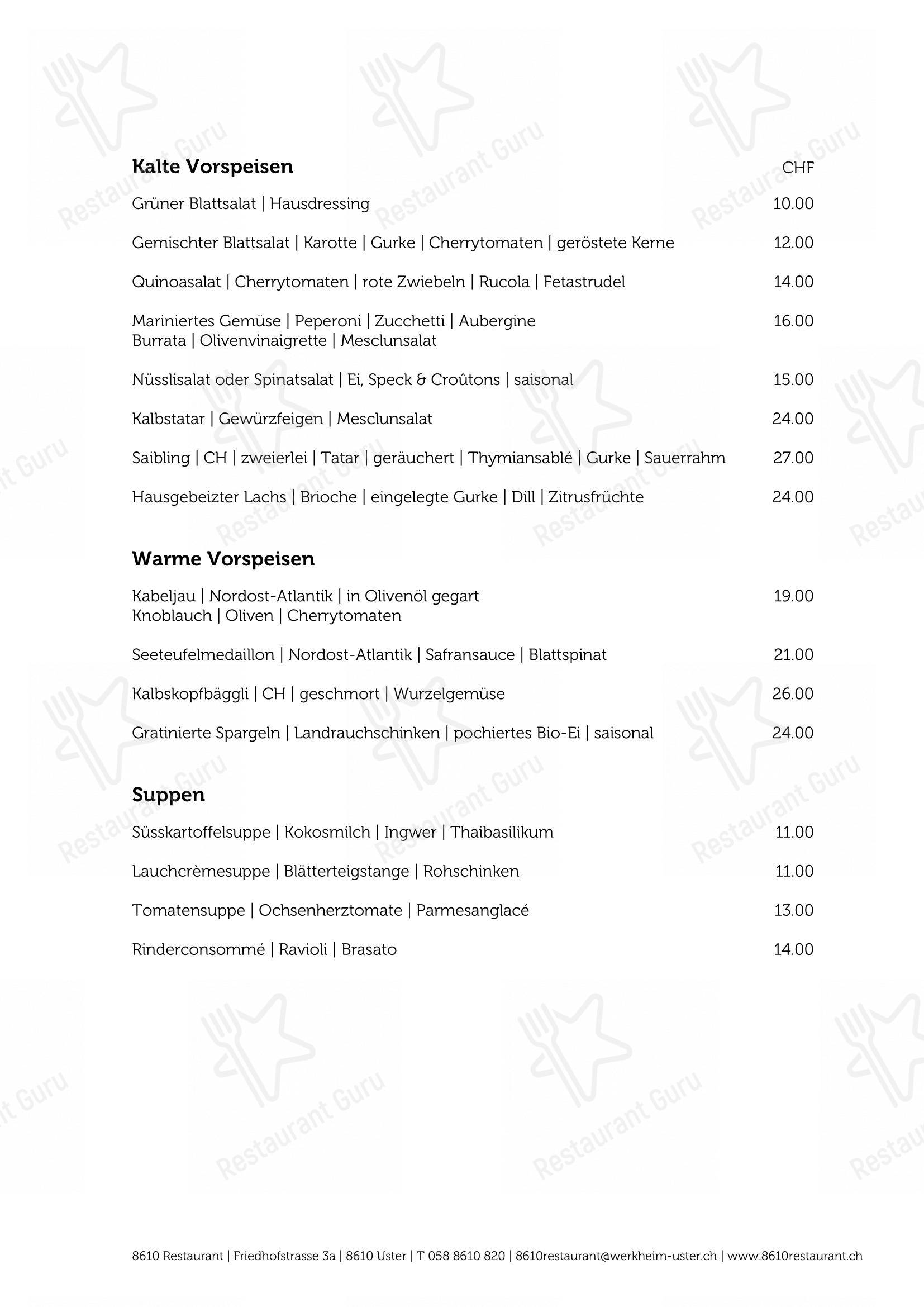 Menu di 8610 Restaurant - Menu bar
