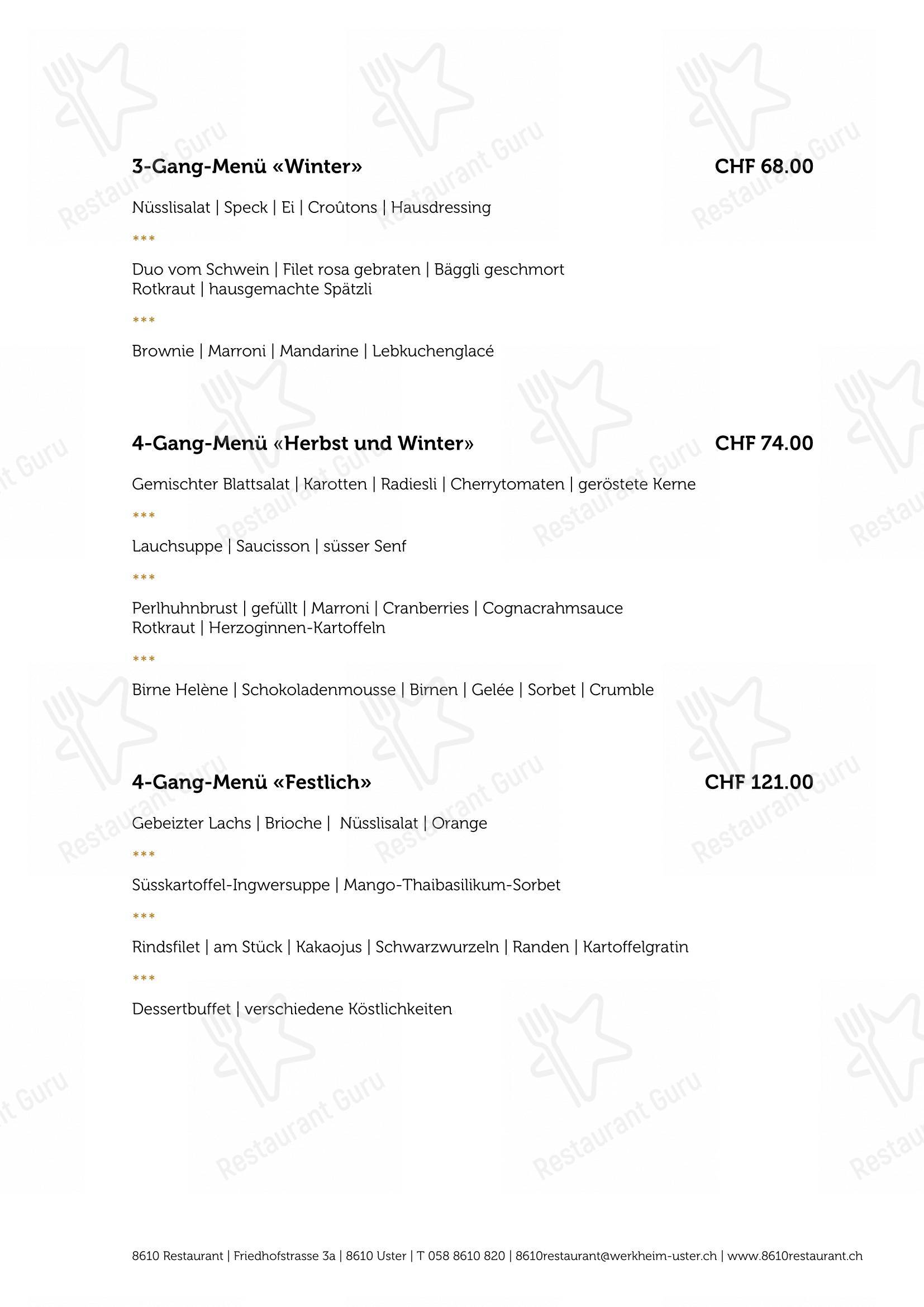 Menu bar per 8610 Restaurant ristorante
