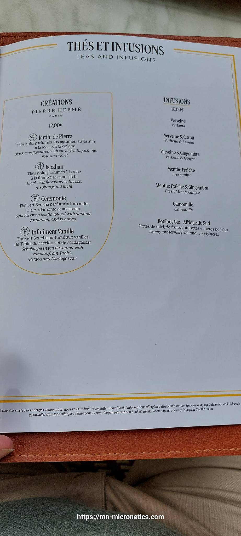 Menu de 86Champs - L'Occitane x Pierre Hermé