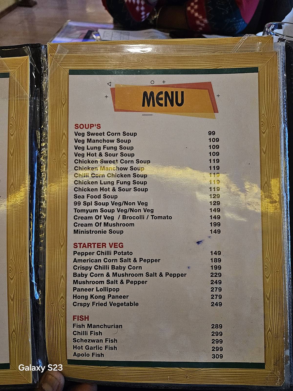 99 North Restaurant menu