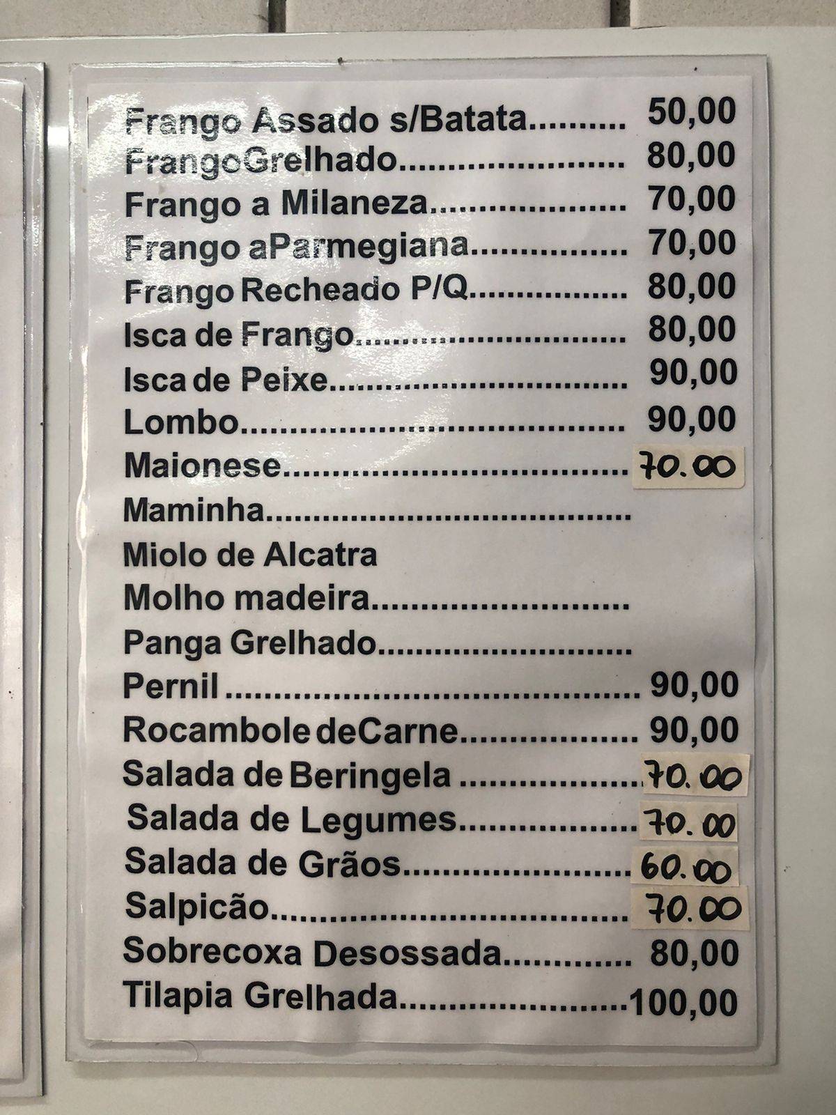 A Caçulinha cardápio