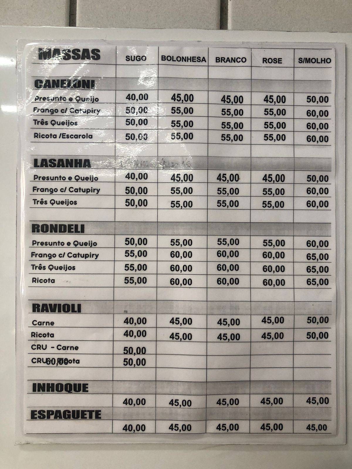 A Caçulinha cardápio