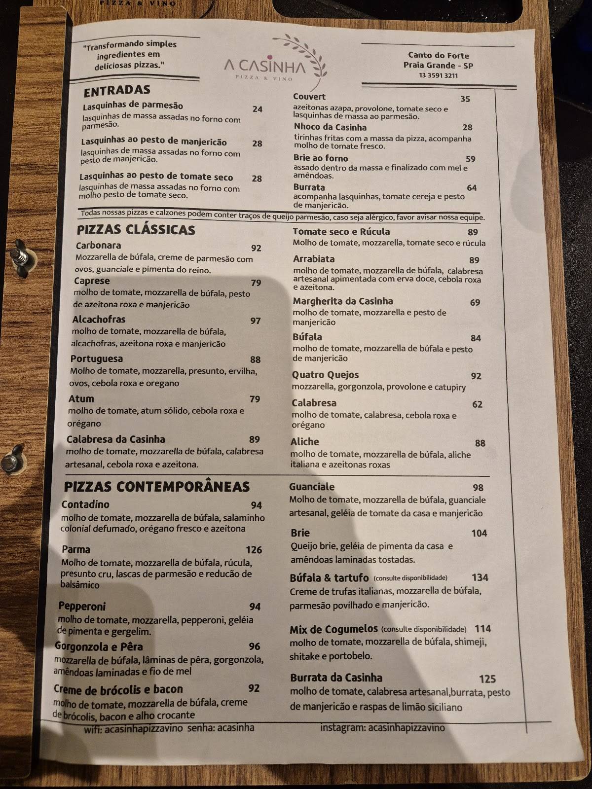 A Casinha Pizza & Vino cardápio