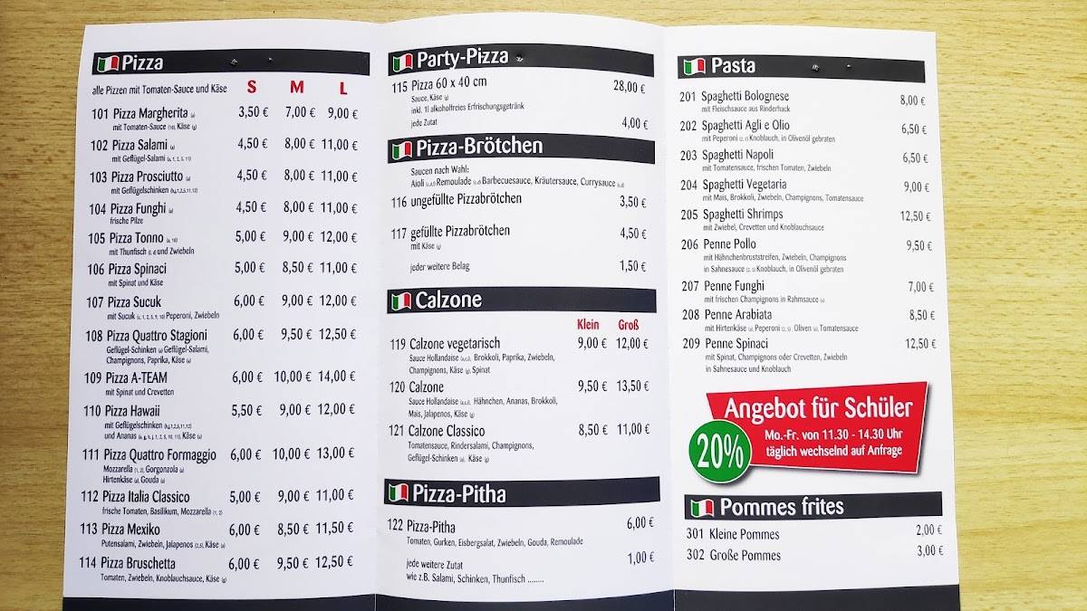 Speisekarte von ATeam Pizzeria & Lieferservice, Hagen im Bremischen