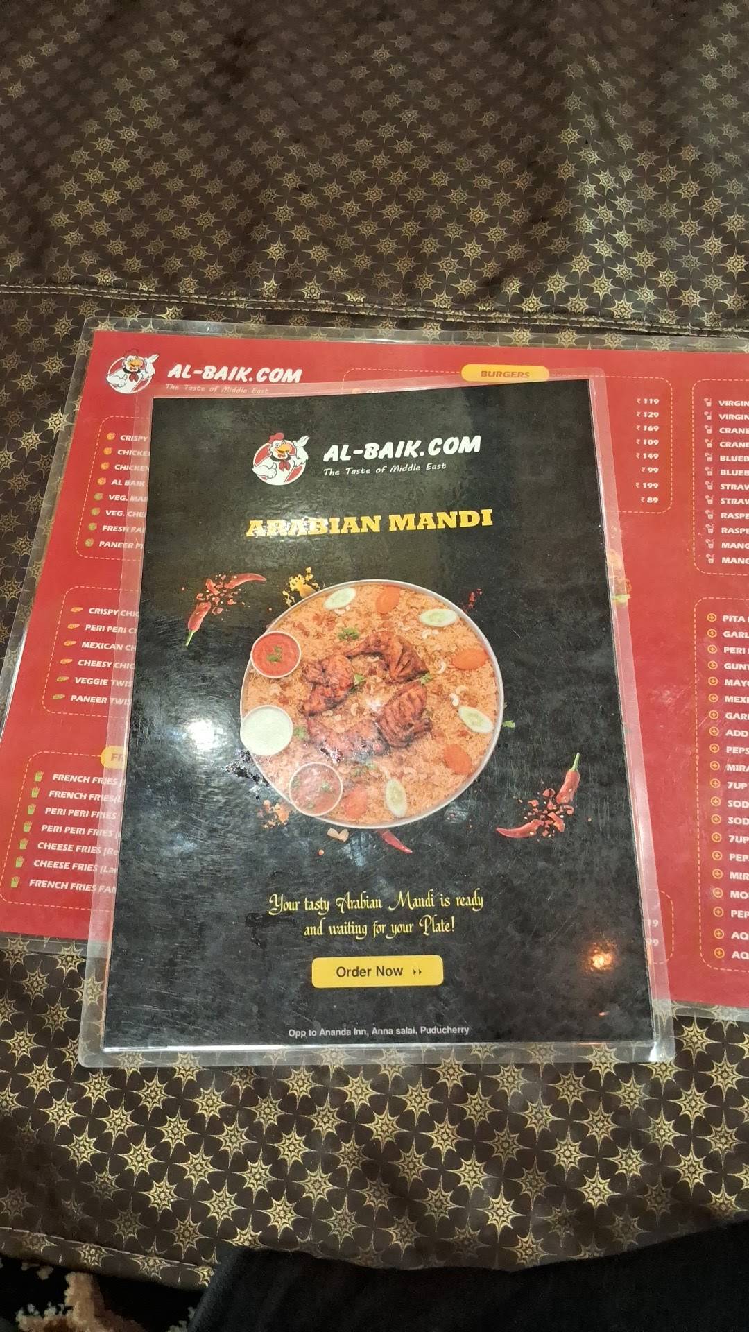 AL BAIK PUDUCHERRY menu