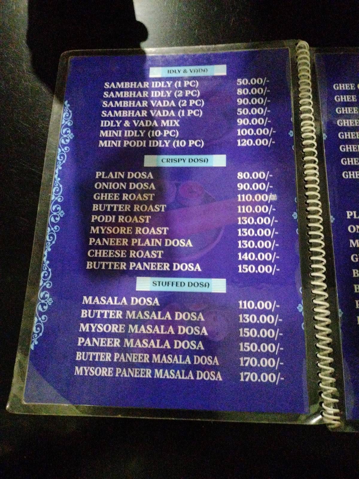 ANNA South Indian Tamil Nadu Dosa menu