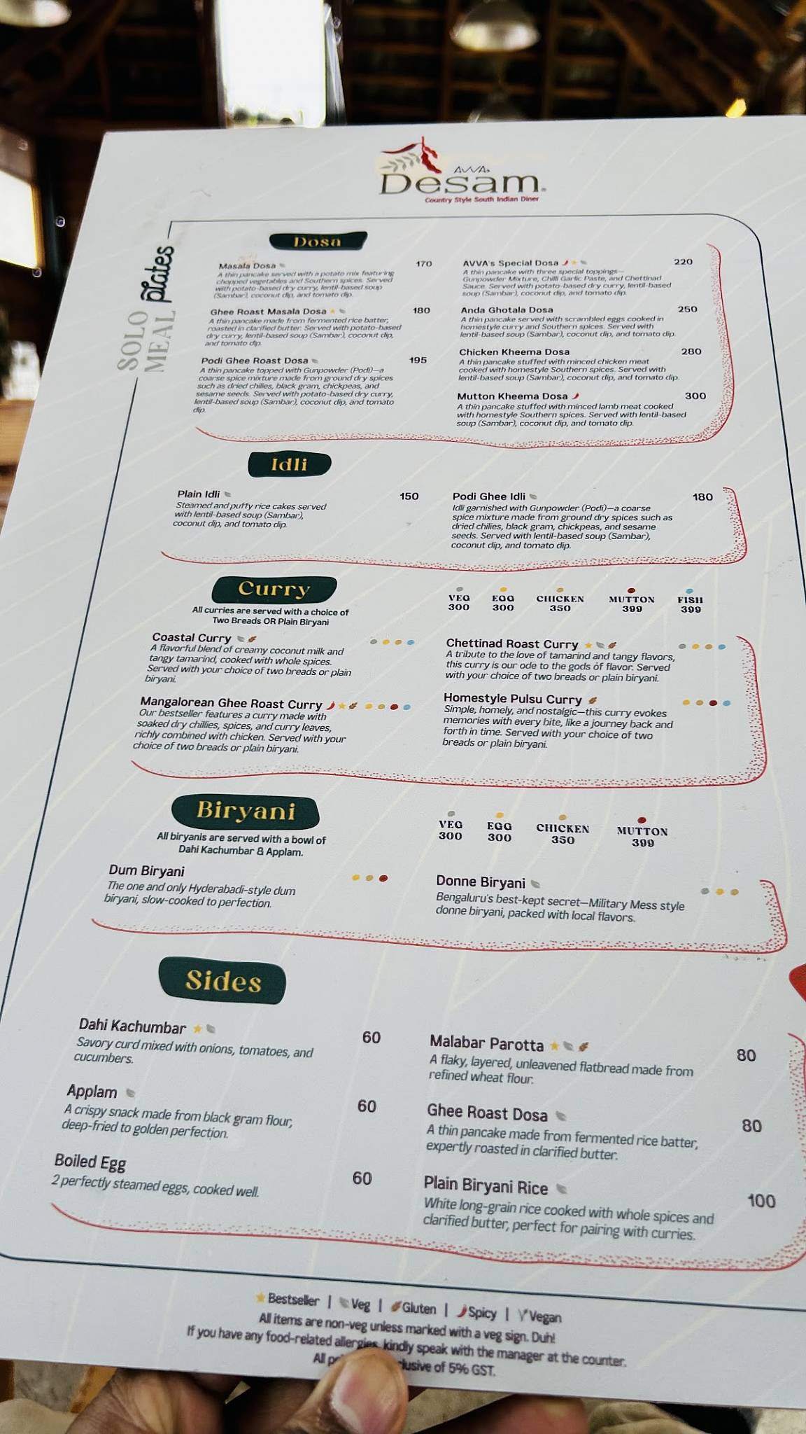 AVVAs : Café Diner Coffee Bar - Speciality South Indian menu