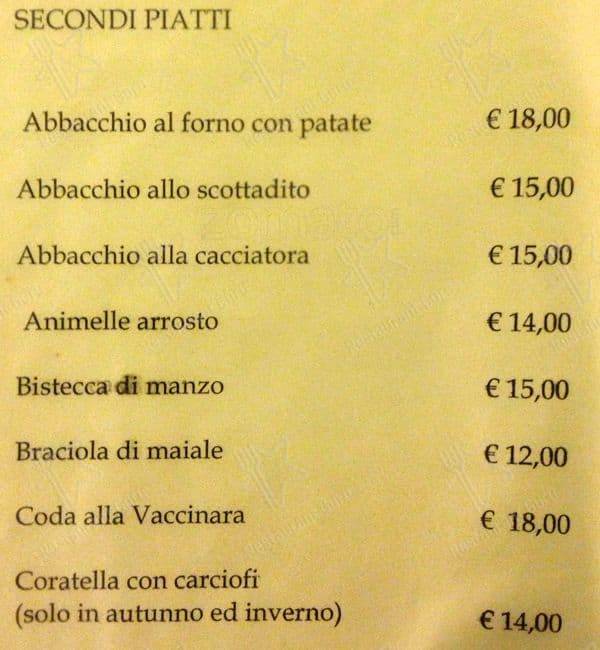 Menu di Agustarello A Testaccio 