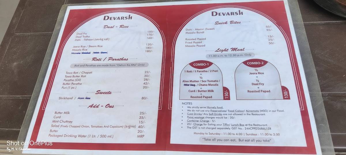 Devarsh menu