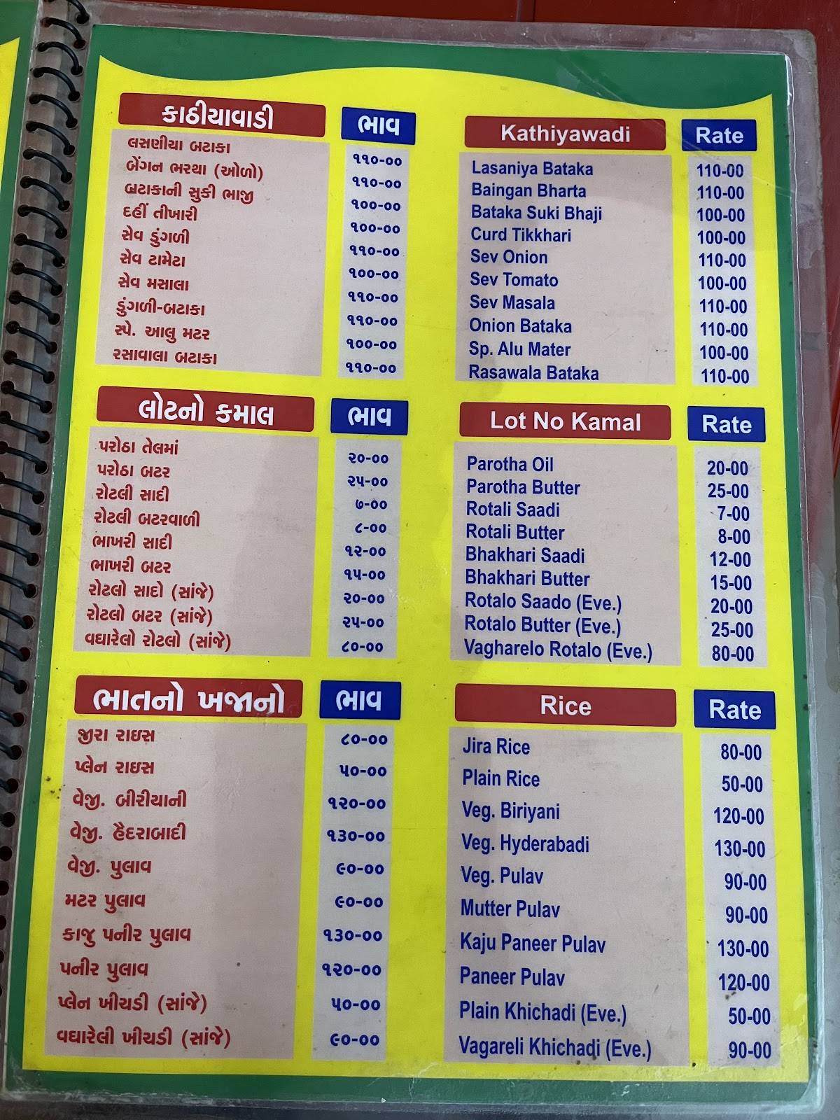 Jalaram Parotha House menu