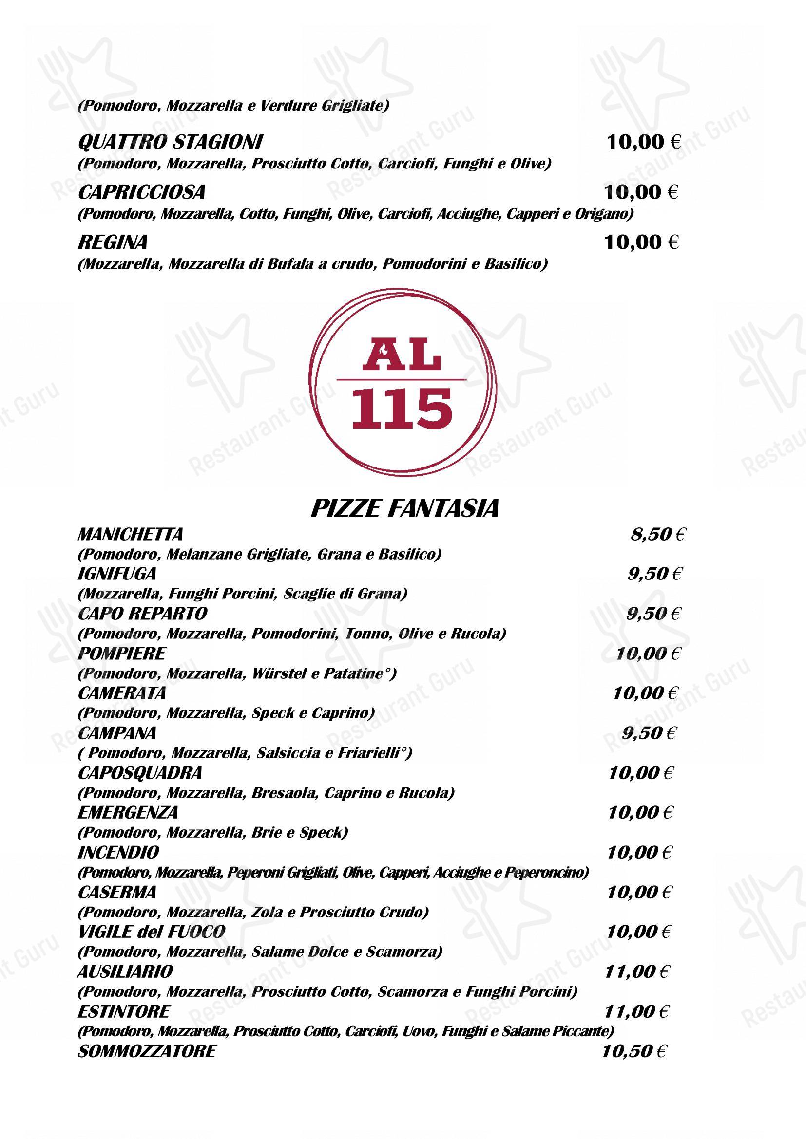 菜单 per Al 115 ristorante