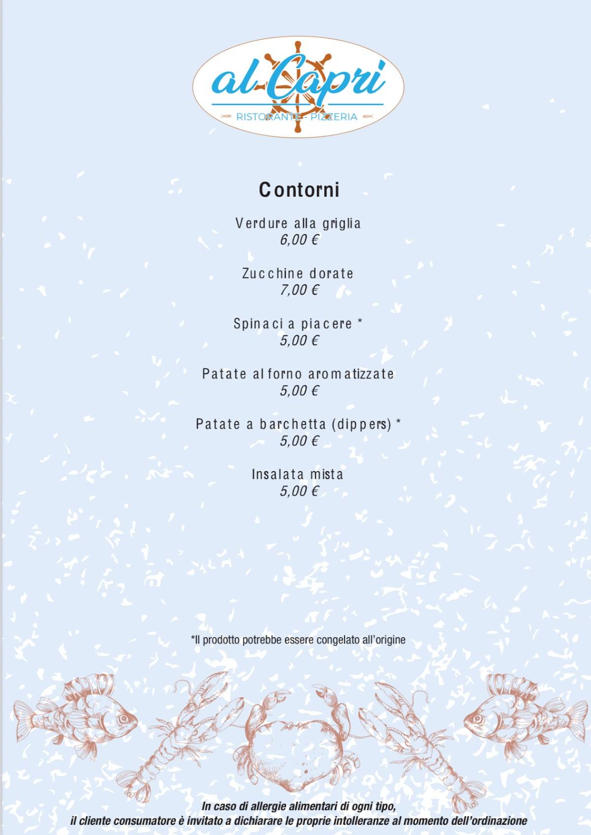 Menu di Al Capri 