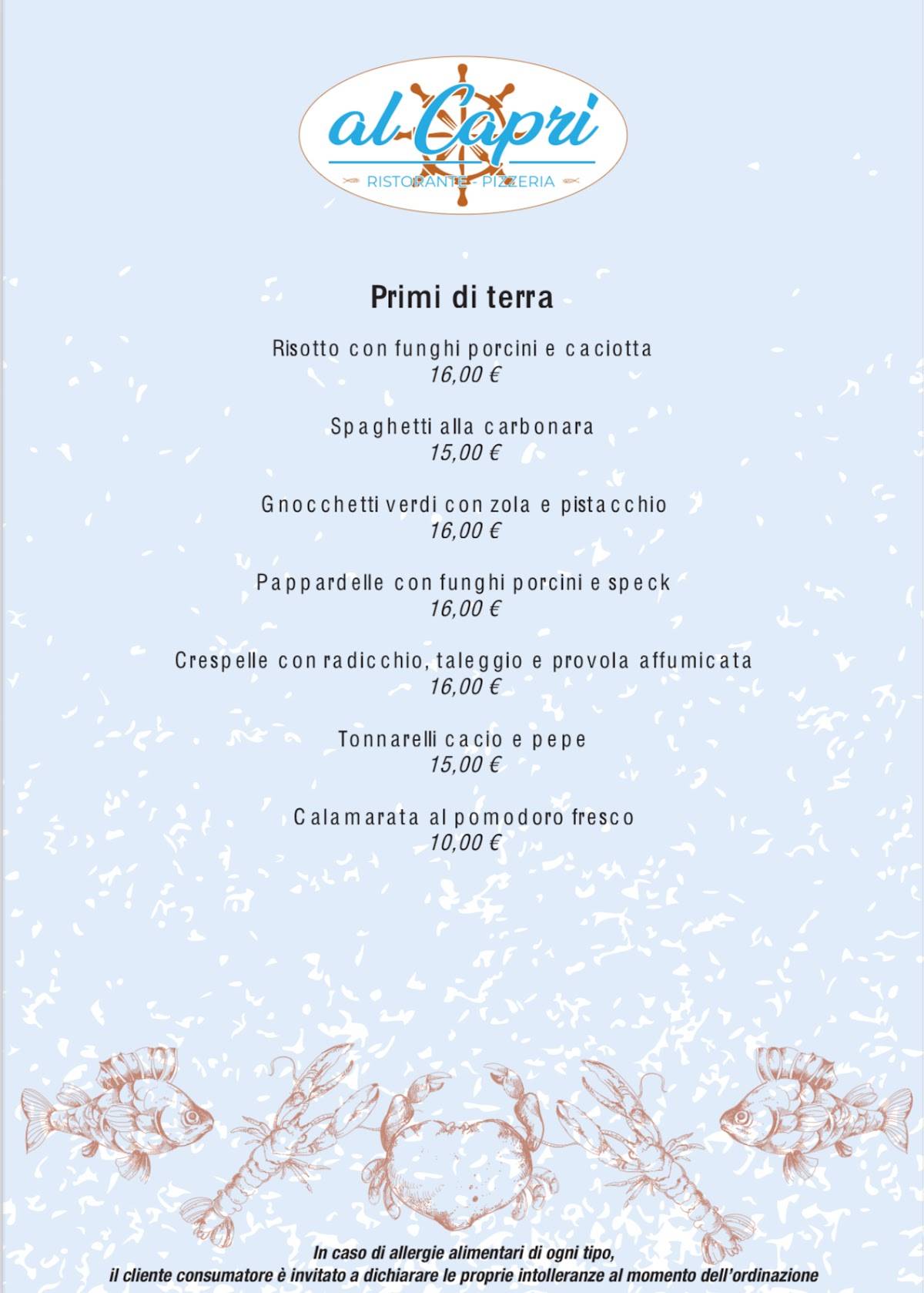 Menu di Al Capri 