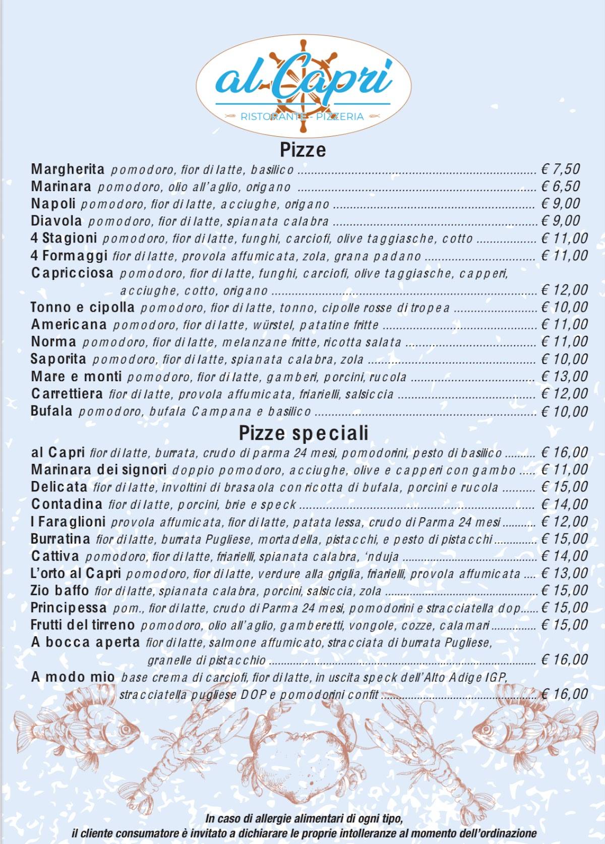 Menu di Al Capri 