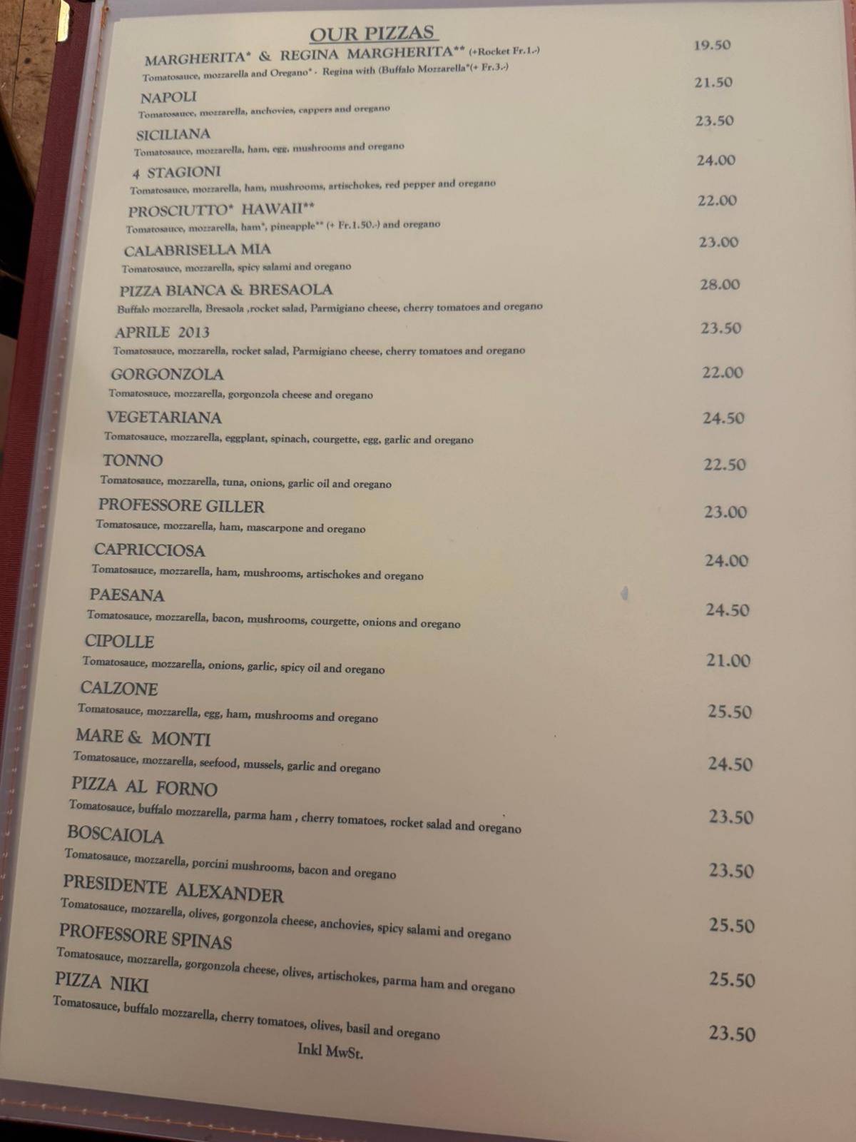 Menu di Al Forno 