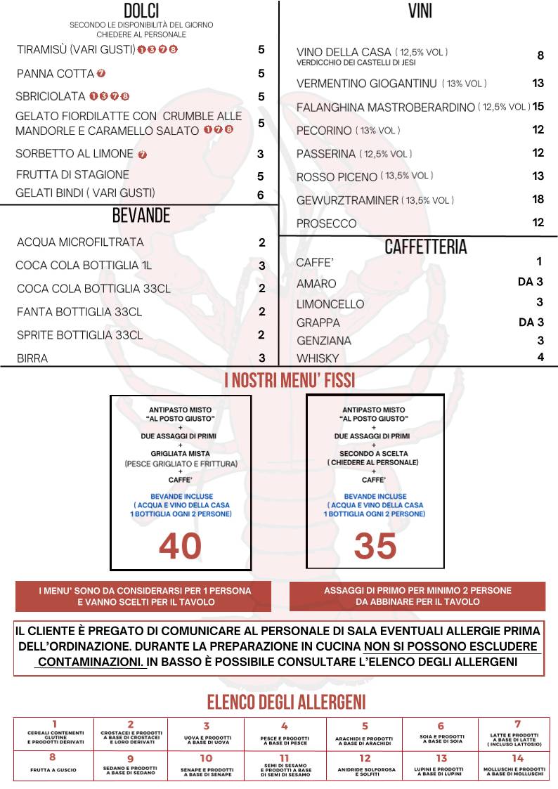 Menu di Al Posto Giusto 