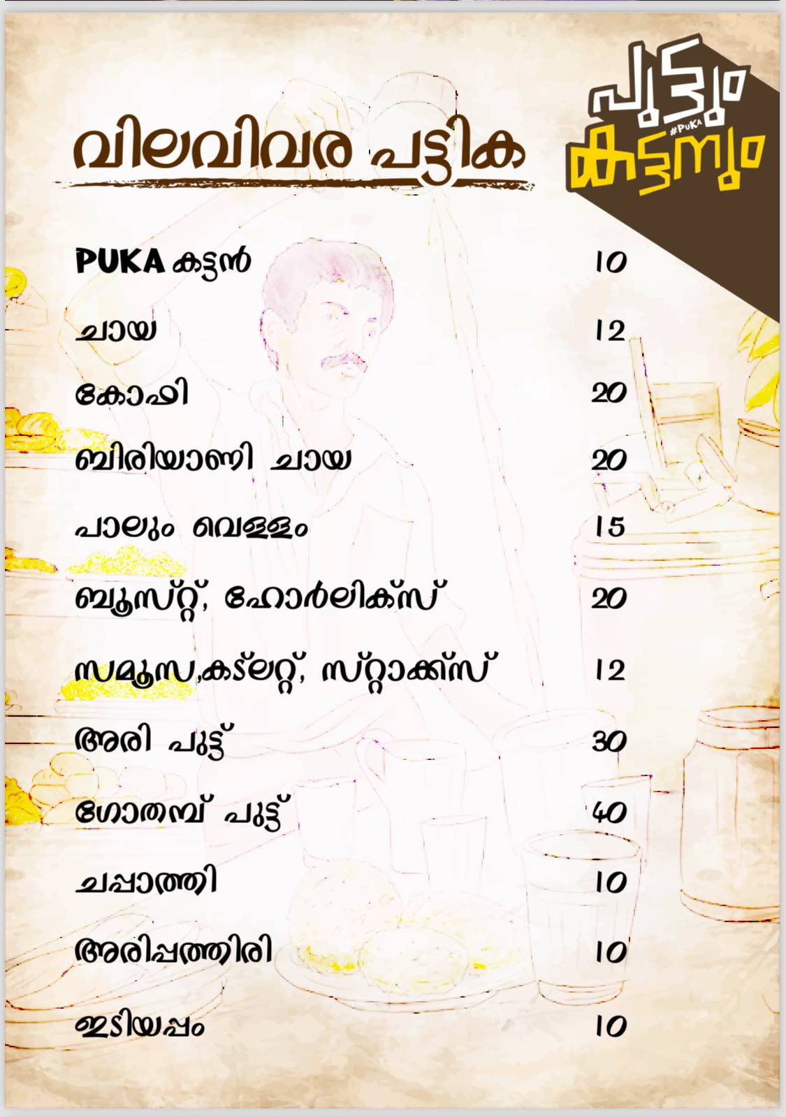 Puttum Kattanum menu