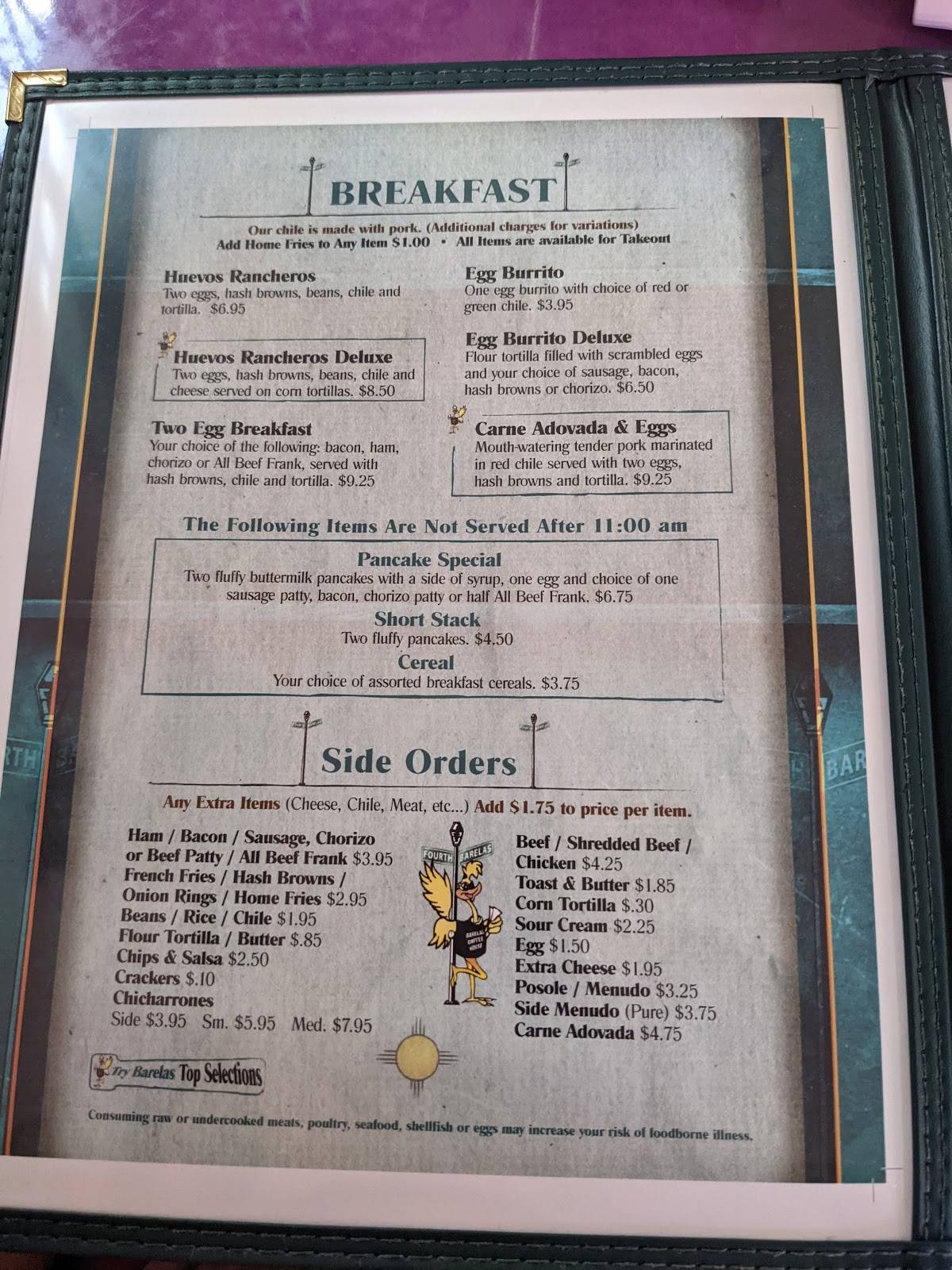 Menu at Barelas Coffee House, Albuquerque