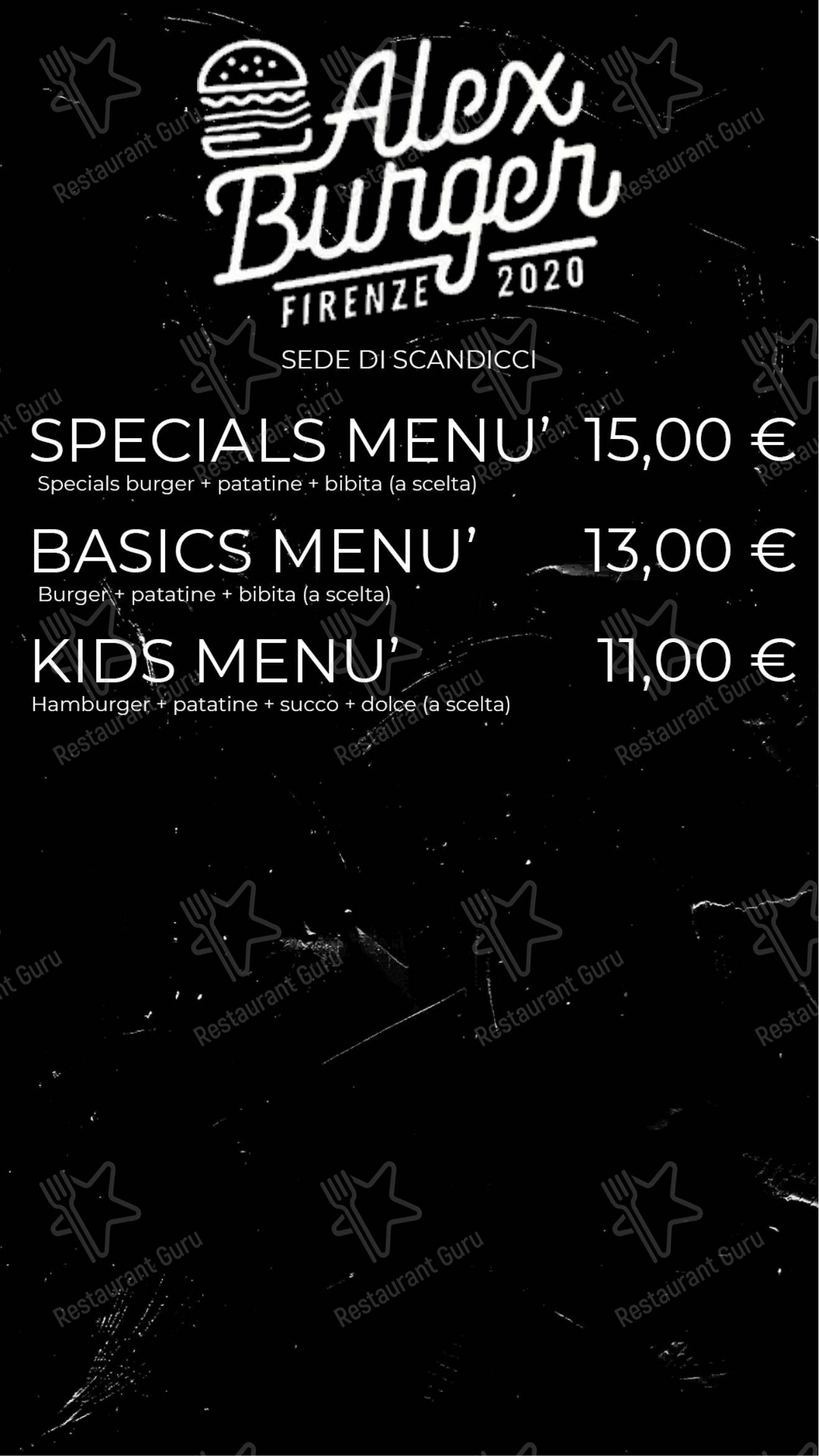 Menu di Alex Burger Firenze - Menu bar
