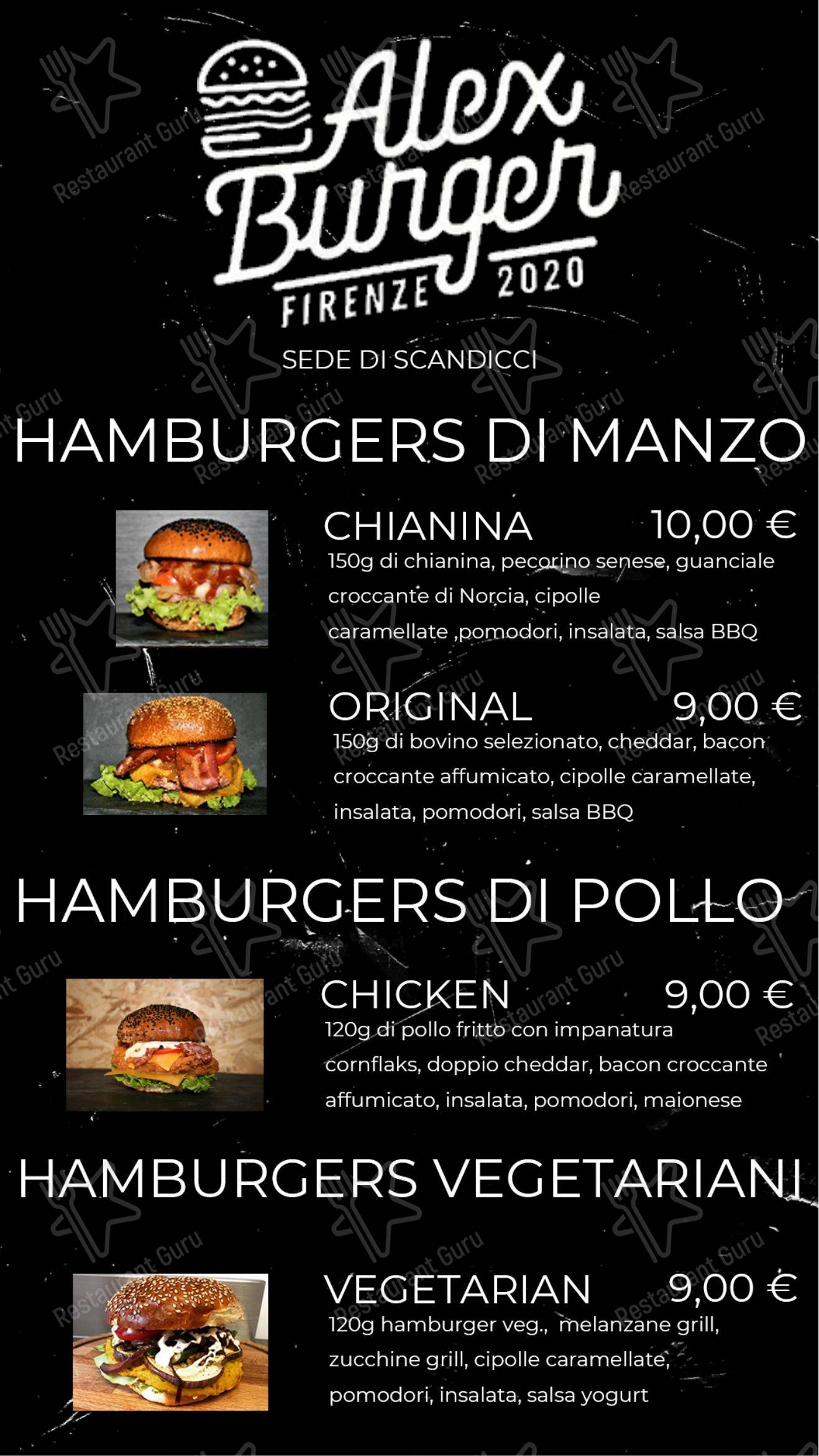 Menu di Alex Burger Firenze - Menu bar