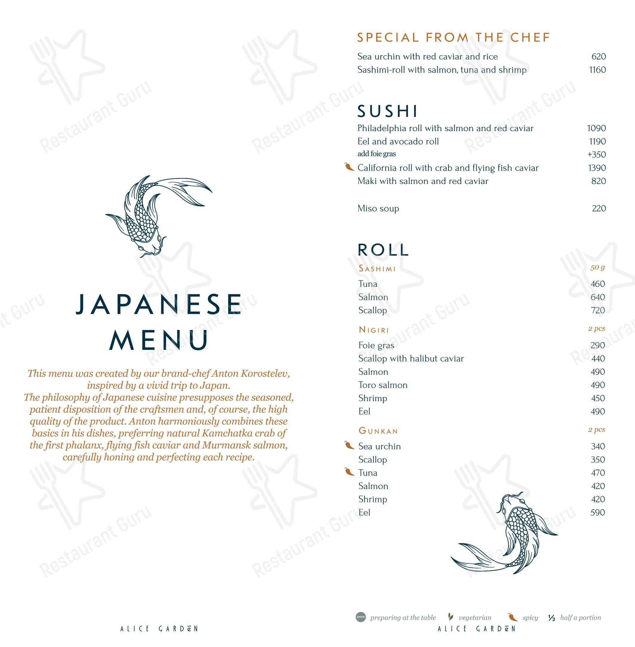 Menu pour Alice Garden - Lunch Menu