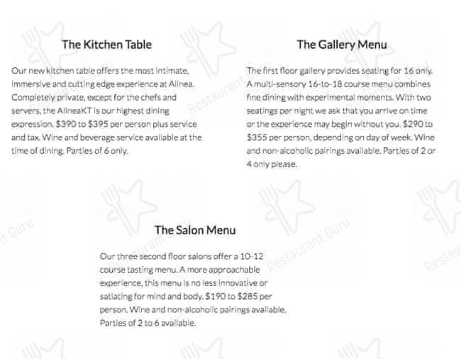 Alinea menu