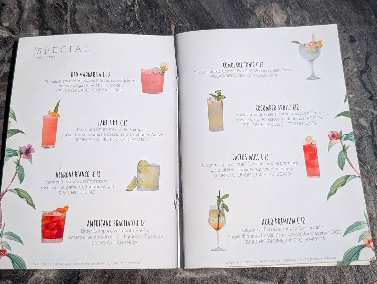 Menu di Alle Terrazze Como 