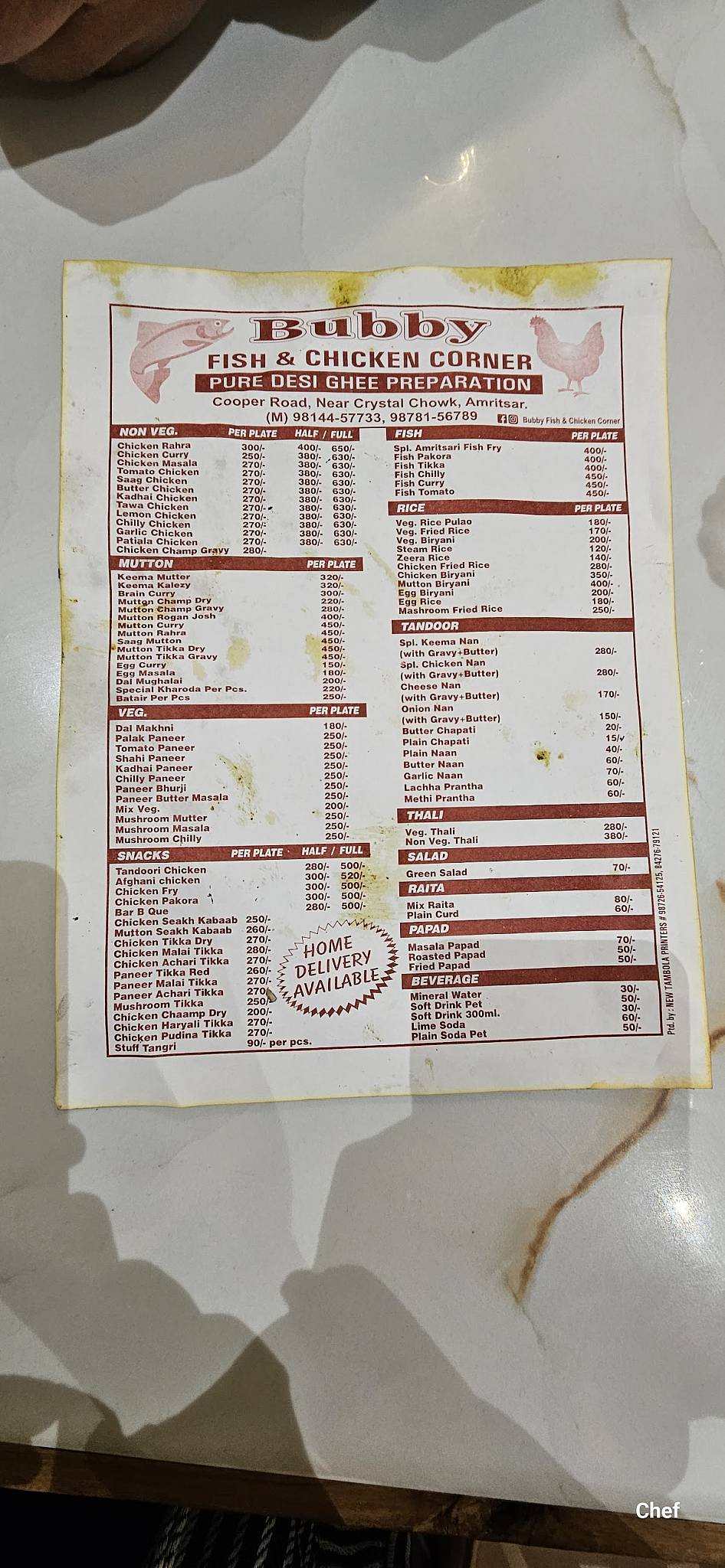 Bubby Fish & Chicken Corner menu