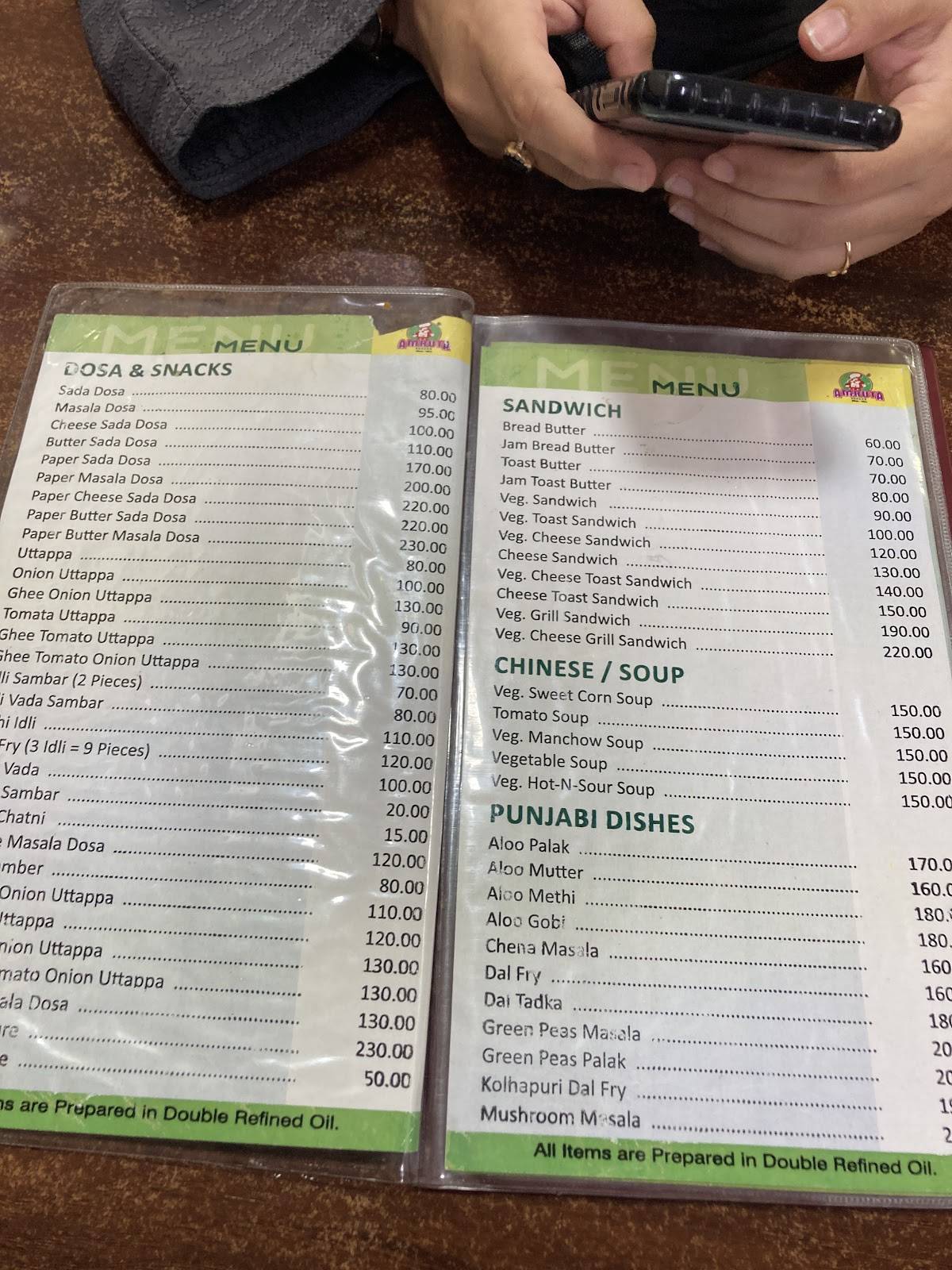 Amruta snacks menu