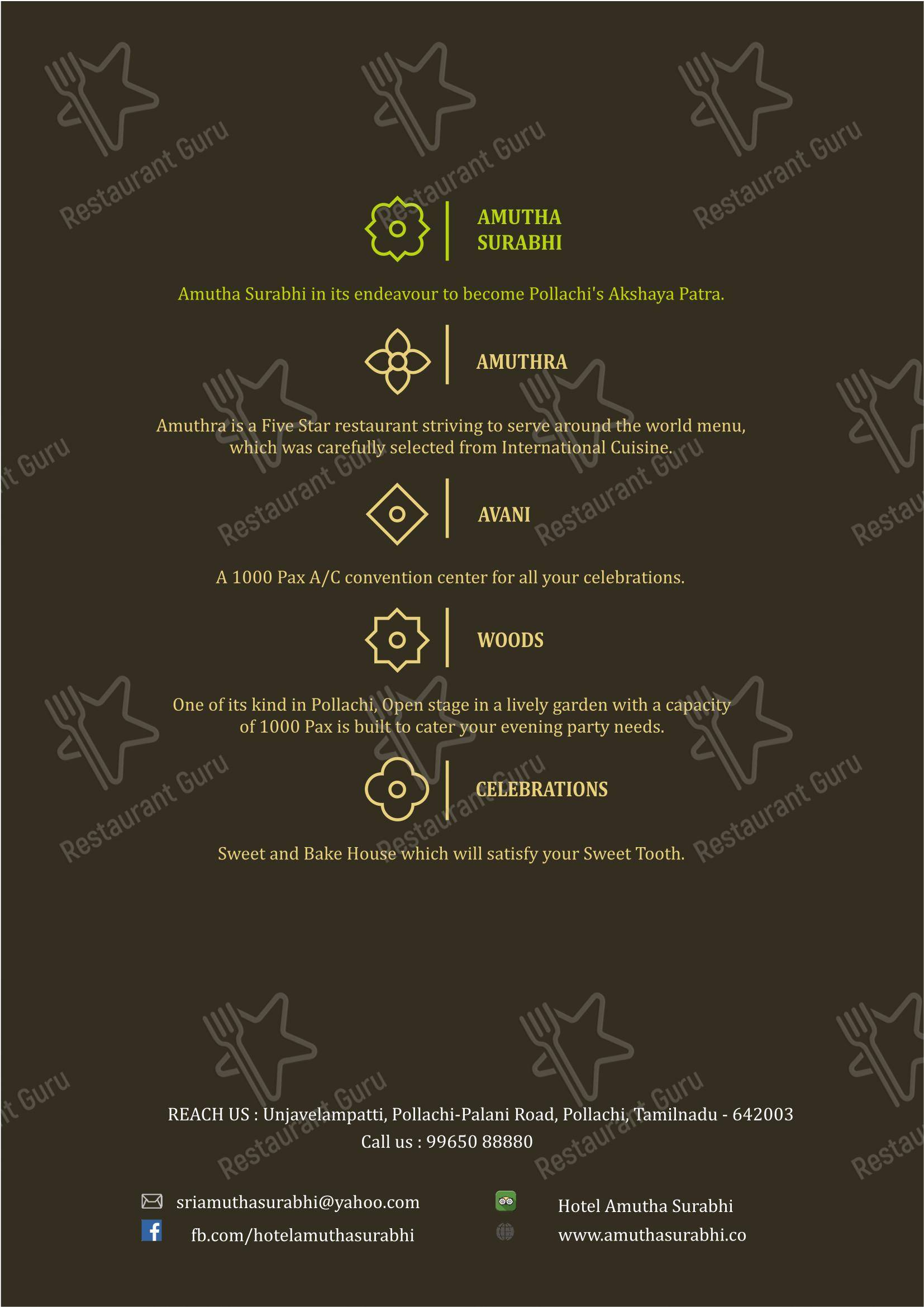 Amutha Surabhi in Pollachi - Menu