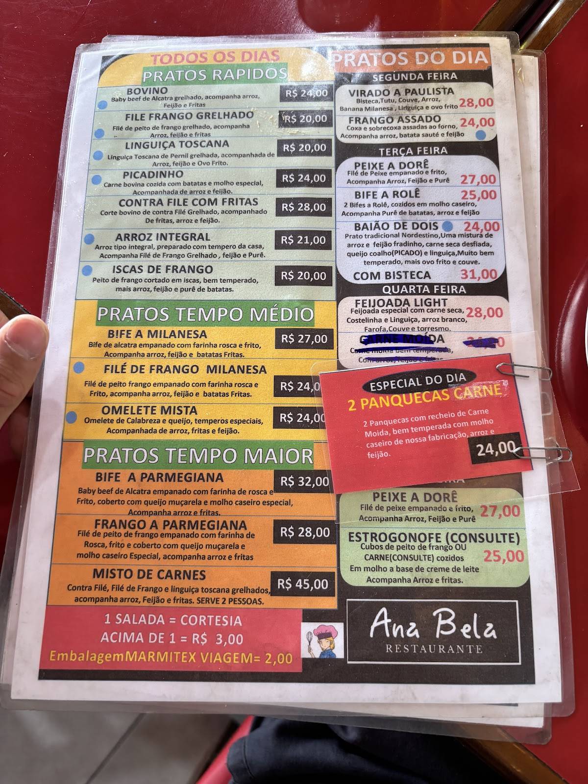 Ana Bela Grill cardápio