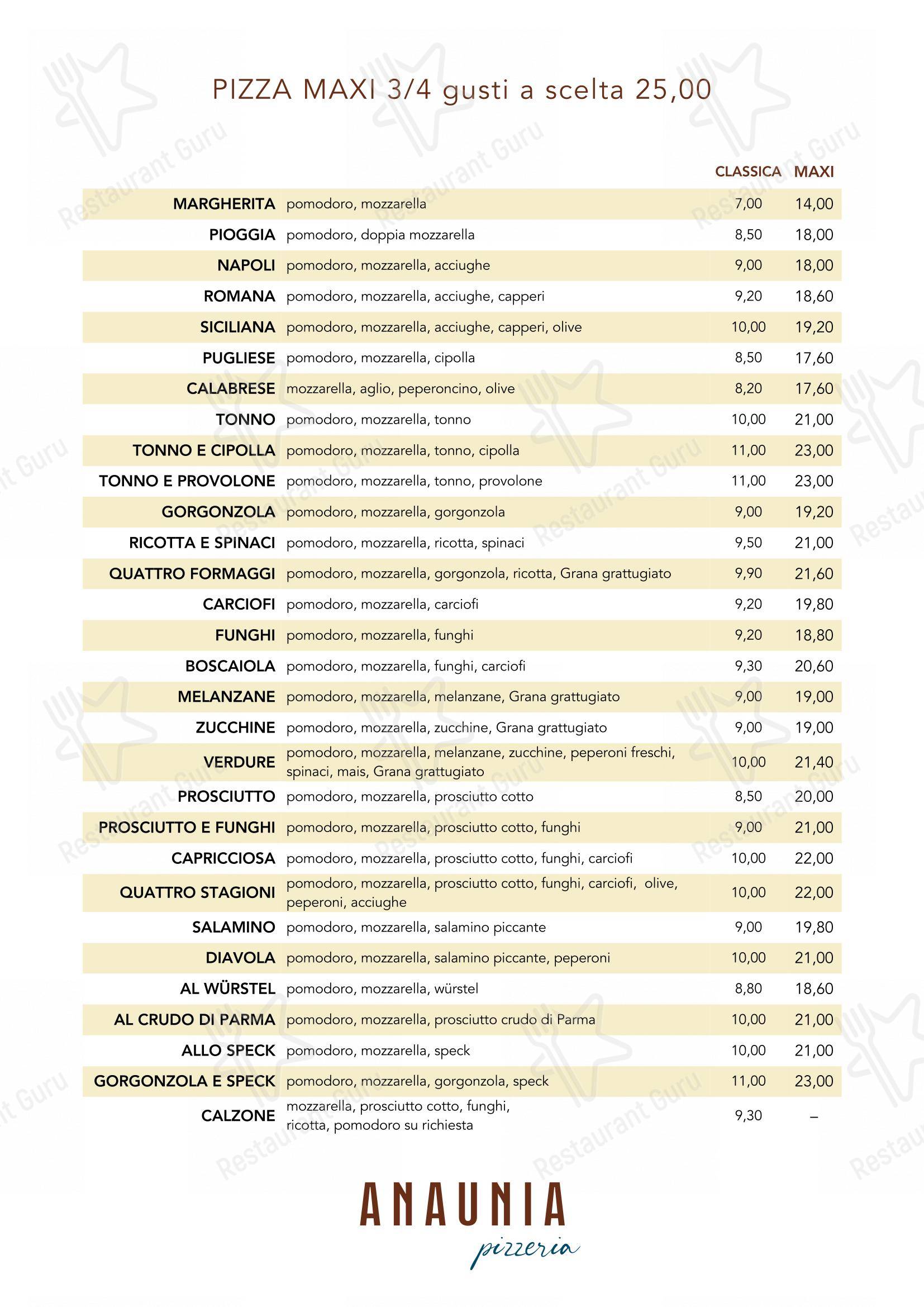 Anaunia pizzeria e pane in Romeno - Menu