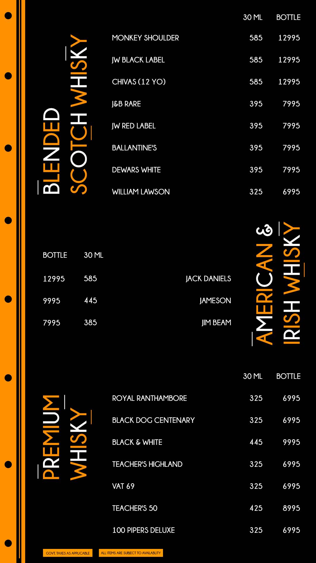 Andromeda Rooftop & Lounge Bar menu