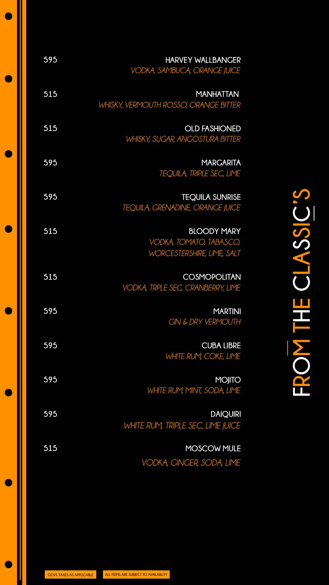 Andromeda Rooftop & Lounge Bar menu