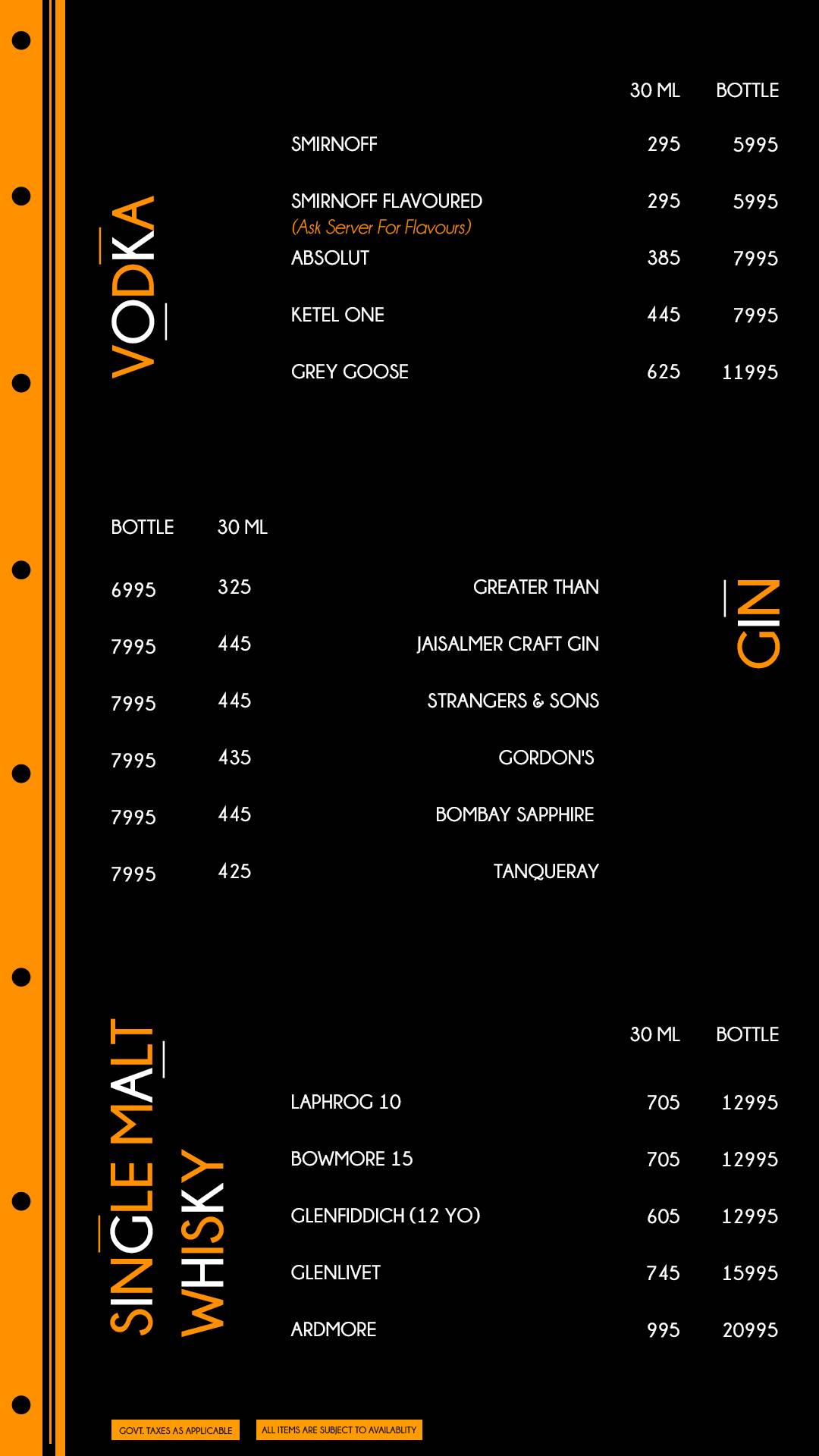 Andromeda Rooftop & Lounge Bar menu
